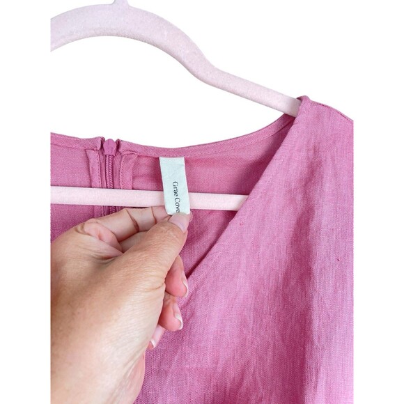 Grae Cove Linen Dress Tie Waist Pockets Rose Pink women’s  Size XL Knee Length - Picture 8 of 16